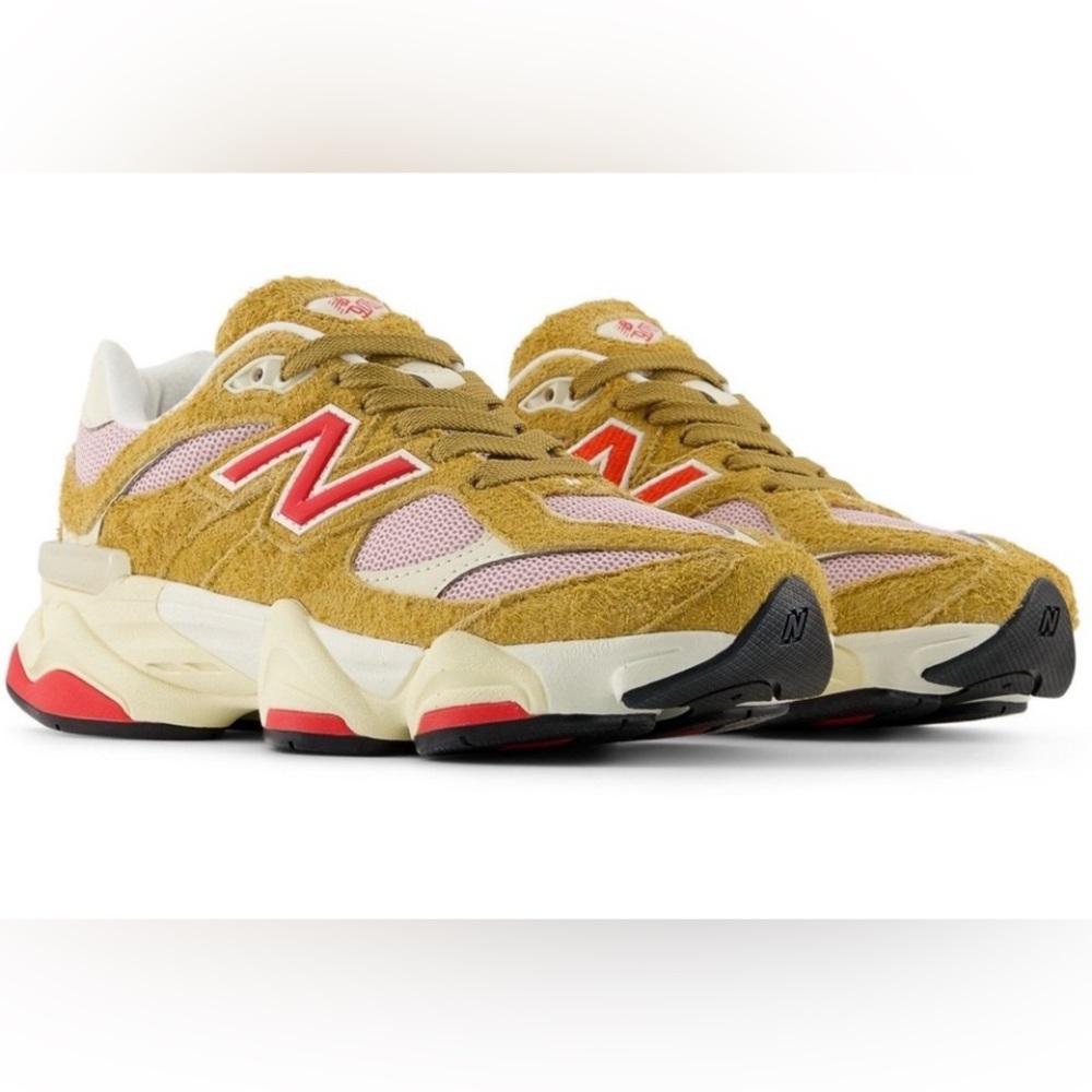 New Balance Mustard, Pink & Red 9060 Chunky Sneakers - Picture 4 of 5